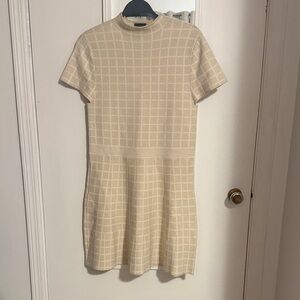Tahari Cream Grid Knit Mini Dress
